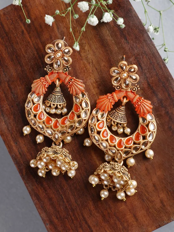 Gold_&_Orange_Elegant_Jhumki_Earring_For_Women