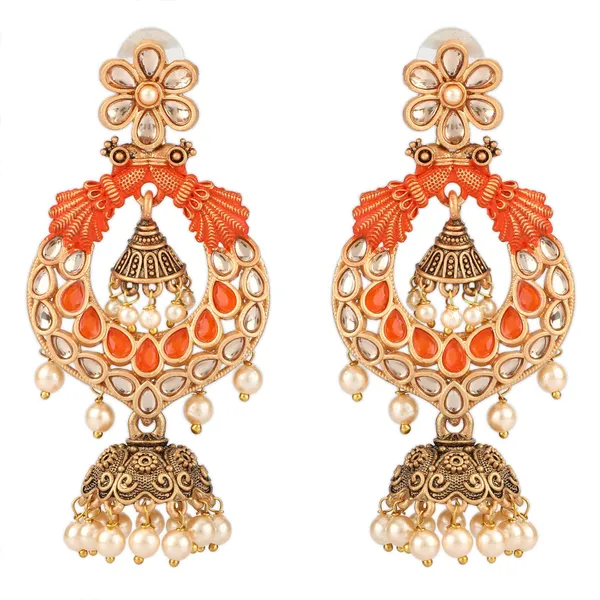 Gold_&_Orange_Elegant_Jhumki_Earring_For_Women