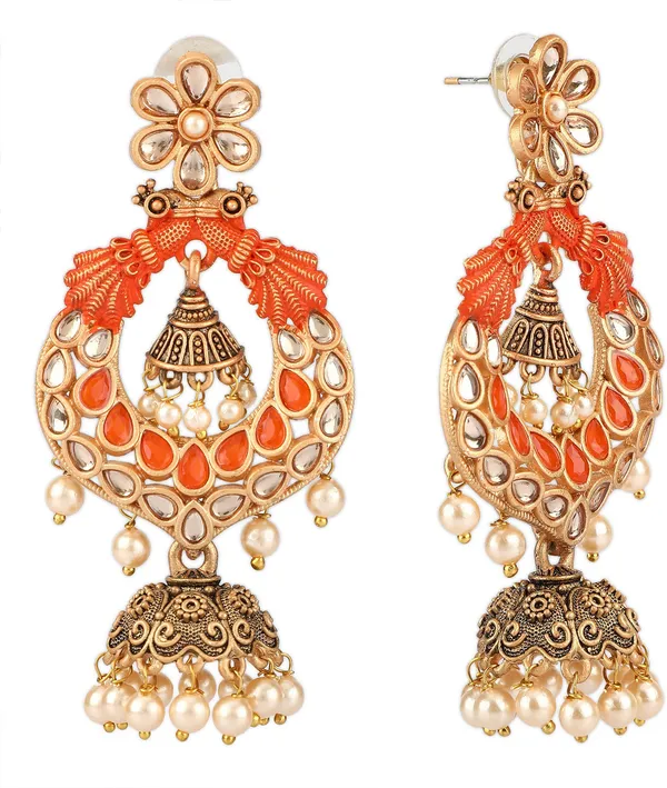 Gold_&_Orange_Elegant_Jhumki_Earring_For_Women
