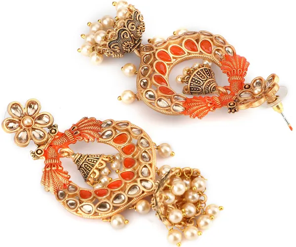 Gold_&_Orange_Elegant_Jhumki_Earring_For_Women