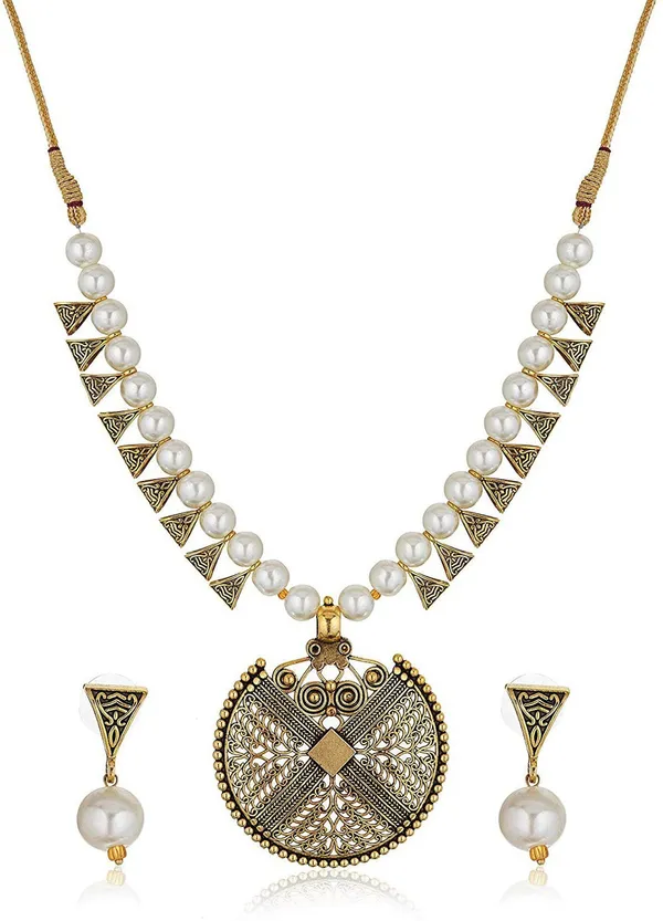 White_&_Copper_Elegant_Earring_&_Necklace_Set_For_Women