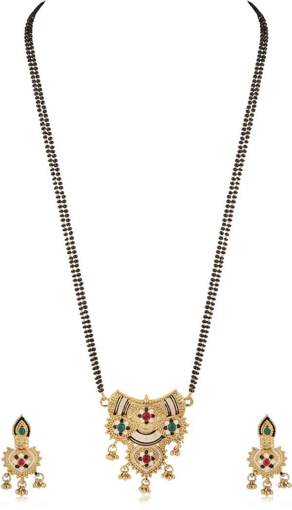Gold_&_Green_&_Red_Elegant_Mangalsutra_&_Earring_Set_For_Women