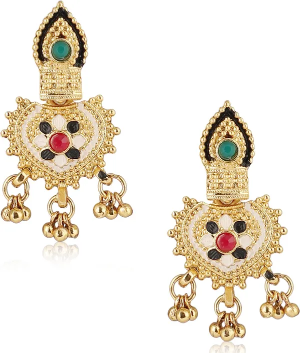 Gold_&_Green_&_Red_Elegant_Mangalsutra_&_Earring_Set_For_Women