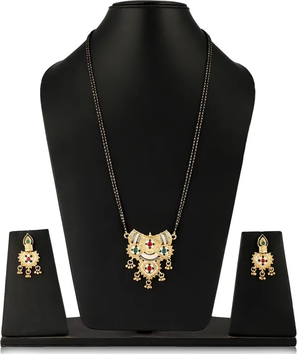 Gold_&_Green_&_Red_Elegant_Mangalsutra_&_Earring_Set_For_Women
