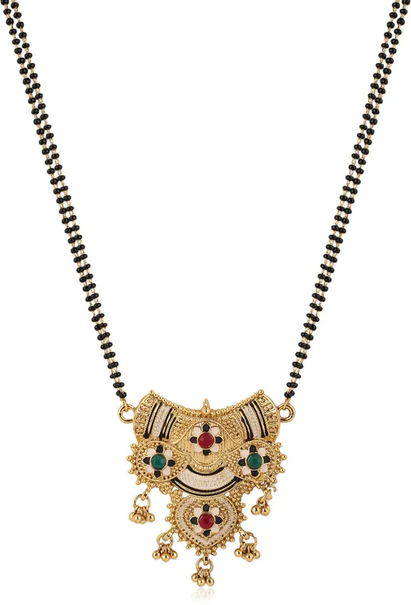 Gold_&_Green_&_Red_Elegant_Mangalsutra_&_Earring_Set_For_Women