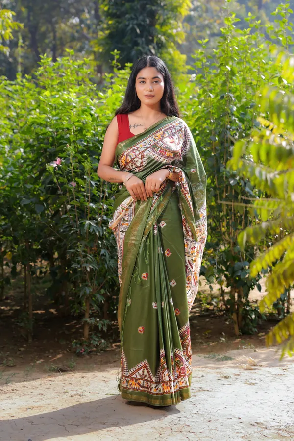 Multicolor_Madhubani_Hand_Printed_Cotton_Silk_Saree_With_Running_Blouse_For_Women