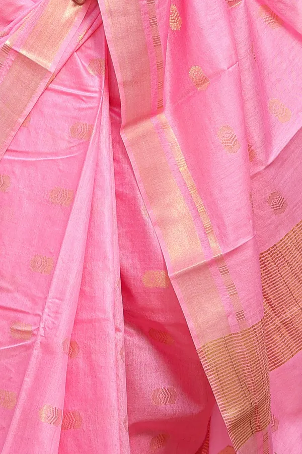 Pink_Beautiful_Small_Boota_Handweaved_Cotton_Silk_Saree_With_Running_Blouse_For_Women