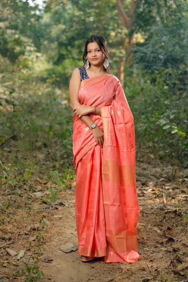 Orange_Beautiful_Small_Boota_Handwoven_Cotton_Silk_Saree_With_Running_Blouse_For_Women