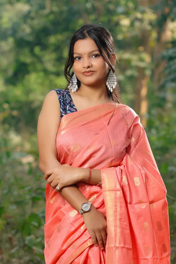 Orange_Beautiful_Small_Boota_Handwoven_Cotton_Silk_Saree_With_Running_Blouse_For_Women