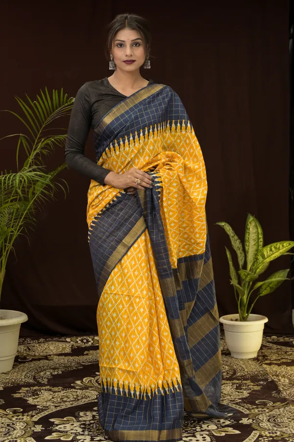 Yellow_Cotton_Silk_Saree_With_Running_Blouse_For_Women