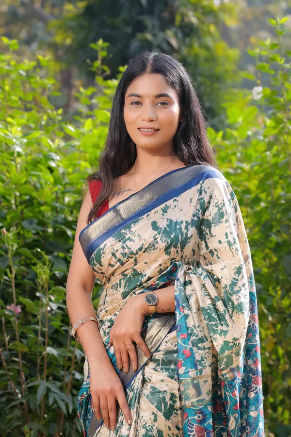 Multicolor_Hand_Printed_Kalamkari_Cotton_Silk_Saree_With_Running_Blouse_For_Women