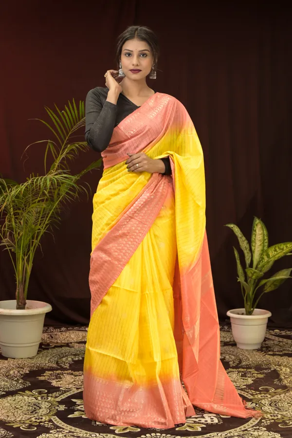 Yellow_&_Orange_Hand_Woven_Cotton_Silk_Saree_With_Running_Blouse_For_Women