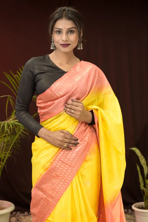 Yellow_&_Orange_Hand_Woven_Cotton_Silk_Saree_With_Running_Blouse_For_Women