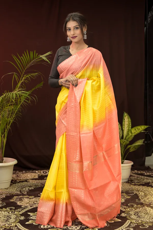 Yellow_&_Orange_Hand_Woven_Cotton_Silk_Saree_With_Running_Blouse_For_Women