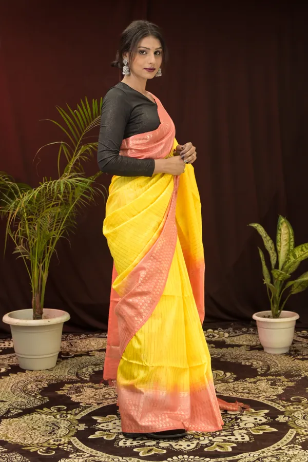 Yellow_&_Orange_Hand_Woven_Cotton_Silk_Saree_With_Running_Blouse_For_Women