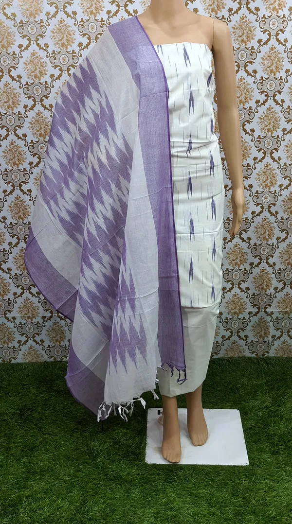 White_Hand_Woven_Unstitched_Cotton_Linen_Dress_Material_(Top,_Bottom_&_Dupatta)_For_Women