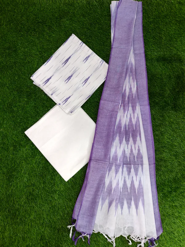 White_Hand_Woven_Unstitched_Cotton_Linen_Dress_Material_(Top,_Bottom_&_Dupatta)_For_Women