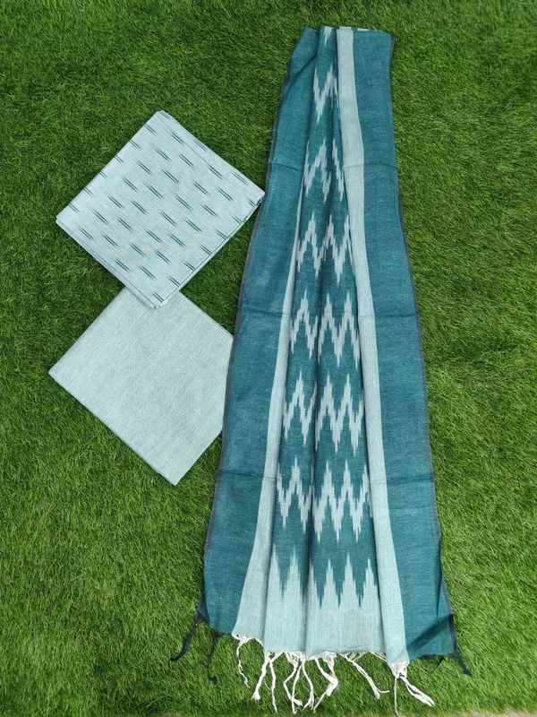 Light_Green_Hand_Woven_Unstitched_Cotton_Linen_Dress_Material_(Top,_Bottom_&_Dupatta)_For_Women