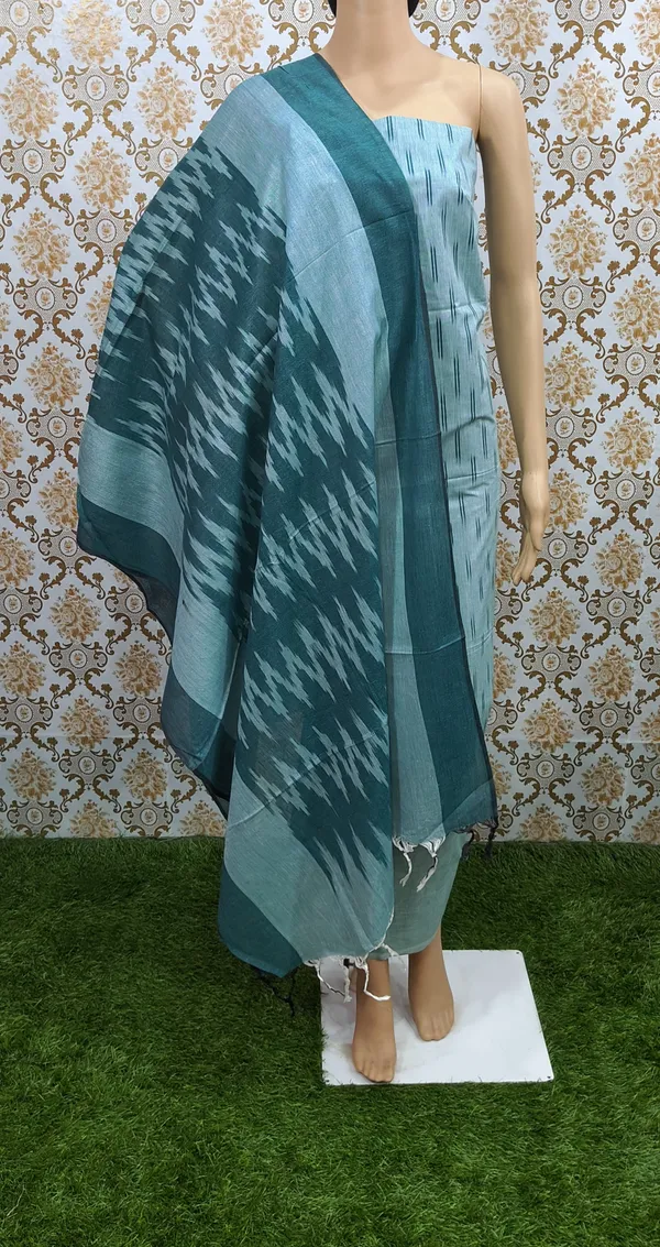 Light_Green_Hand_Woven_Unstitched_Cotton_Linen_Dress_Material_(Top,_Bottom_&_Dupatta)_For_Women