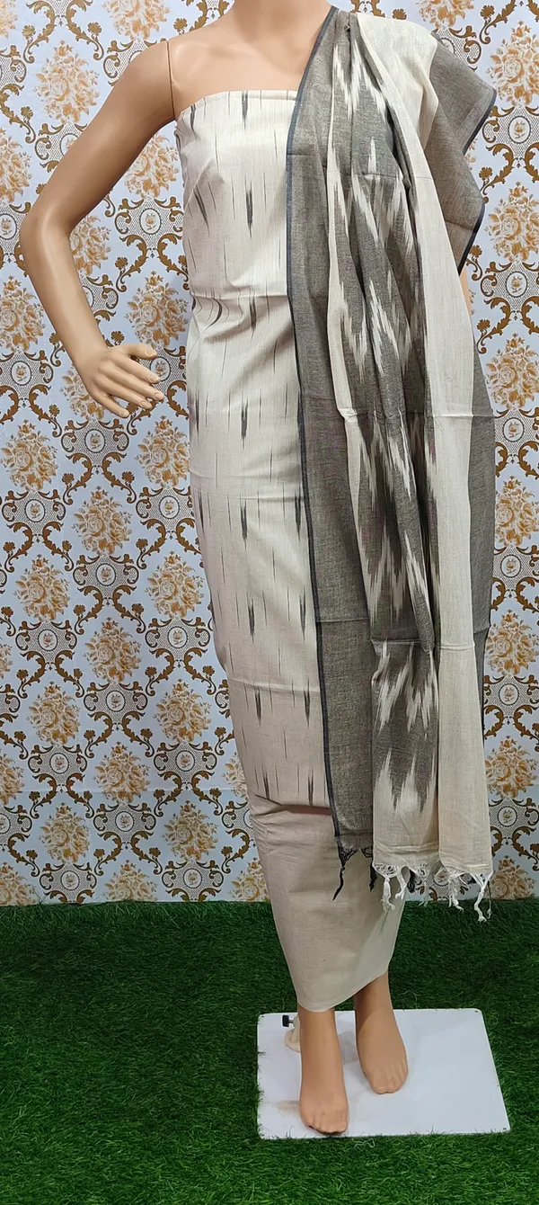 Cream_Hand_Woven_Unstitched_Cotton_Linen_Dress_Material_(Top,_Bottom_&_Dupatta)_For_Women