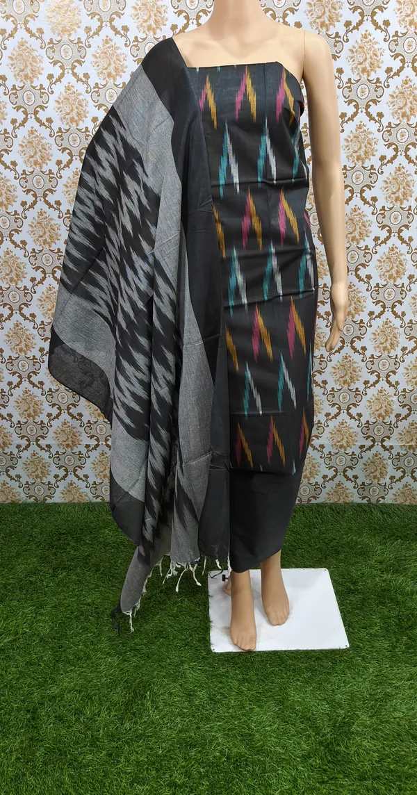 Black_Hand_Woven_Unstitched_Cotton_Linen_Dress_Material_(Top,_Bottom_&_Dupatta)_For_Women