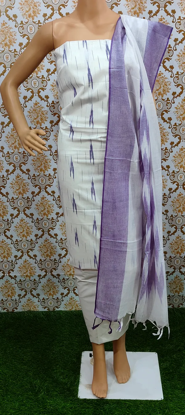 White_Hand_Woven_Unstitched_Cotton_Linen_Dress_Material_(Top,_Bottom_&_Dupatta)_For_Women