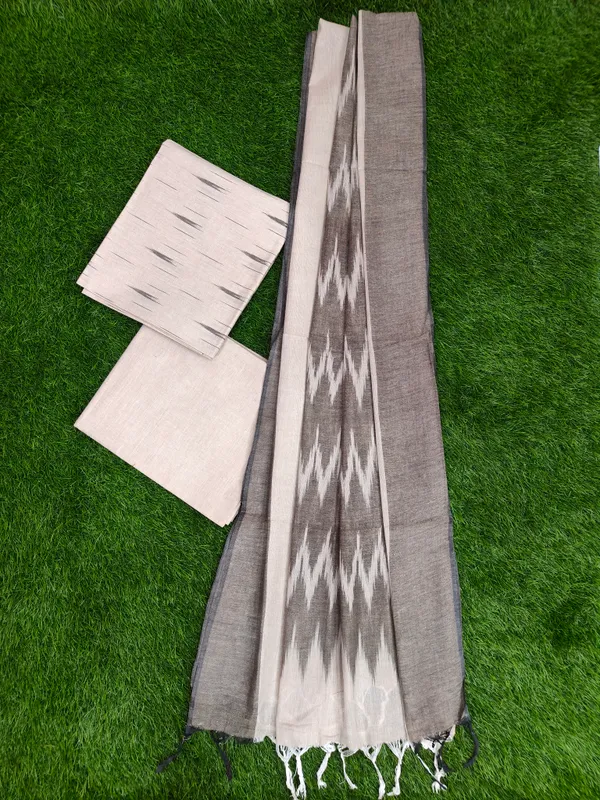 Cream_Hand_Woven_Unstitched_Cotton_Linen_Dress_Material_(Top,_Bottom_&_Dupatta)_For_Women