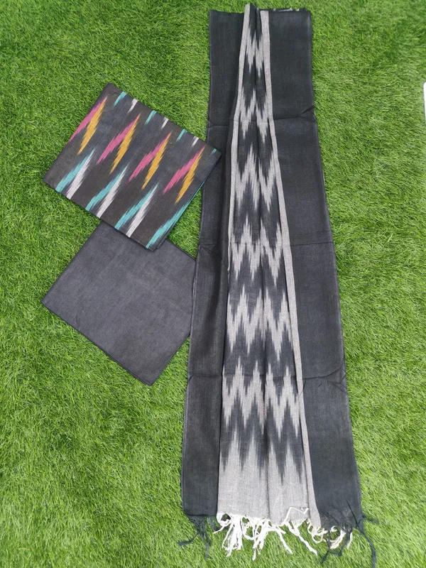 Black_Hand_Woven_Unstitched_Cotton_Linen_Dress_Material_(Top,_Bottom_&_Dupatta)_For_Women