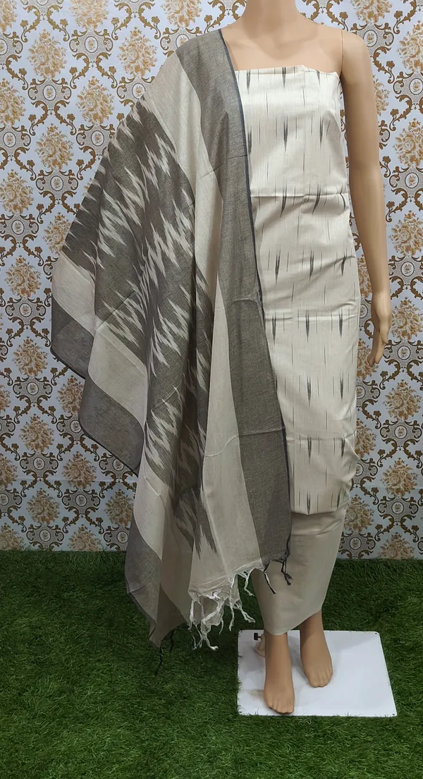 Cream_Hand_Woven_Unstitched_Cotton_Linen_Dress_Material_(Top,_Bottom_&_Dupatta)_For_Women