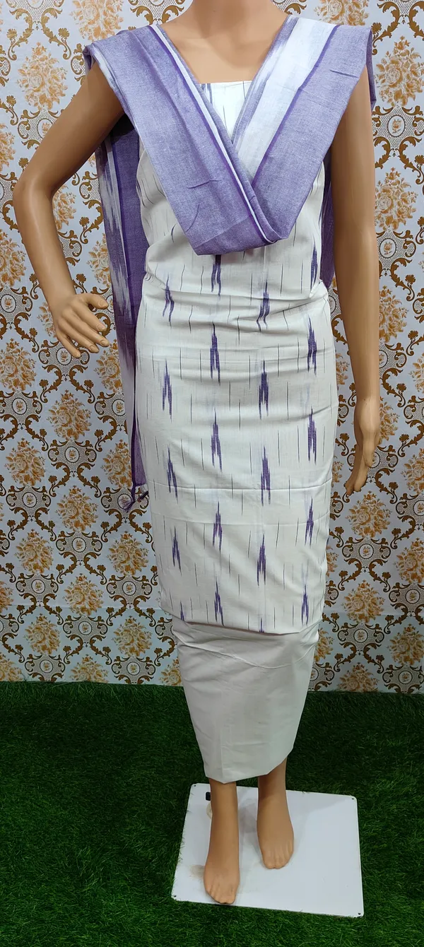 White_Hand_Woven_Unstitched_Cotton_Linen_Dress_Material_(Top,_Bottom_&_Dupatta)_For_Women