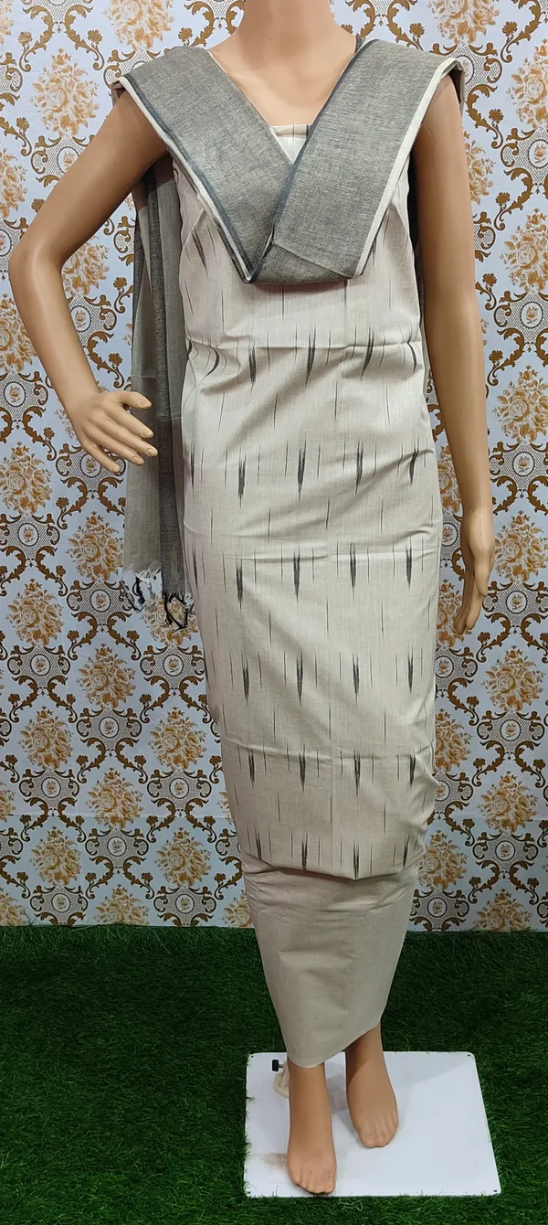 Cream_Hand_Woven_Unstitched_Cotton_Linen_Dress_Material_(Top,_Bottom_&_Dupatta)_For_Women