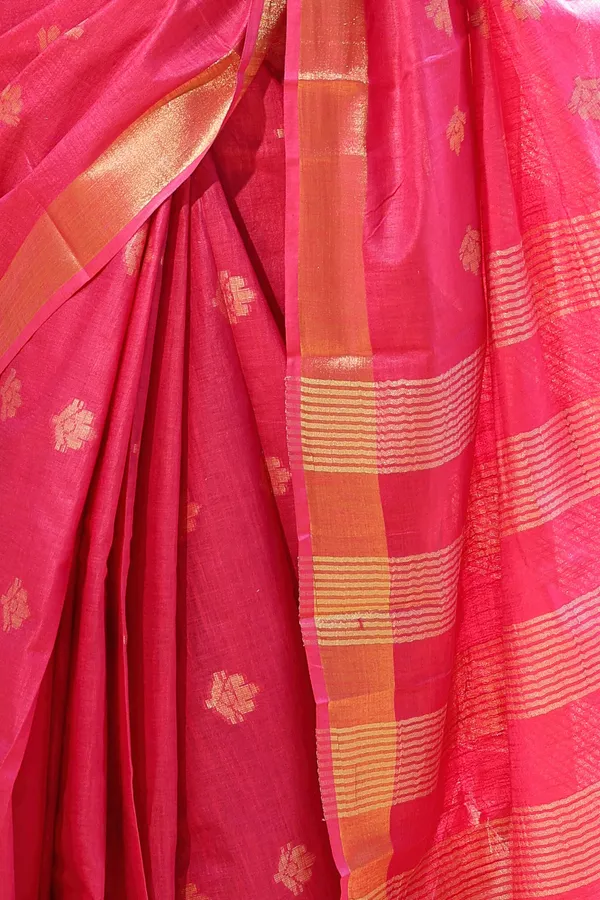 Pink_Hand_Woven_Beautiful_Small_Weaves_Boota_Cotton_Linen_Saree_With_Running_Blouse_For_Women