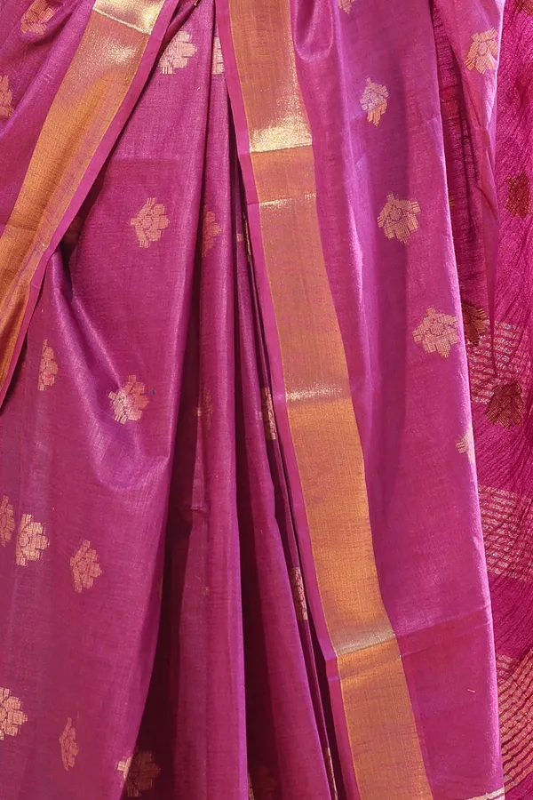 Magenta_Hand_Woven_Beautiful_Small_Weaves_Boota_Cotton_Linen_Saree_With_Running_Blouse_For_Women
