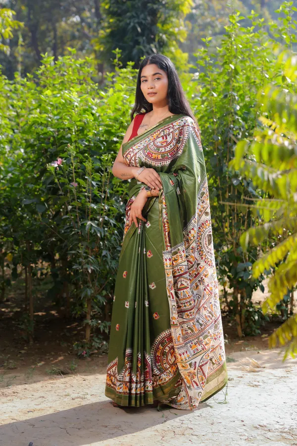 Multicolor_Madhubani_Hand_Printed_Cotton_Silk_Saree_With_Running_Blouse_For_Women