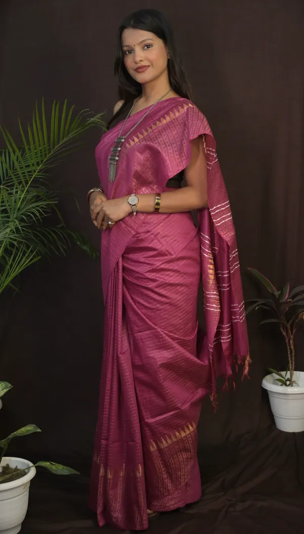 Rani_Temple_Border_Handwoven_Cotton_Silk_Saree_With_Running_Blouse_For_Women