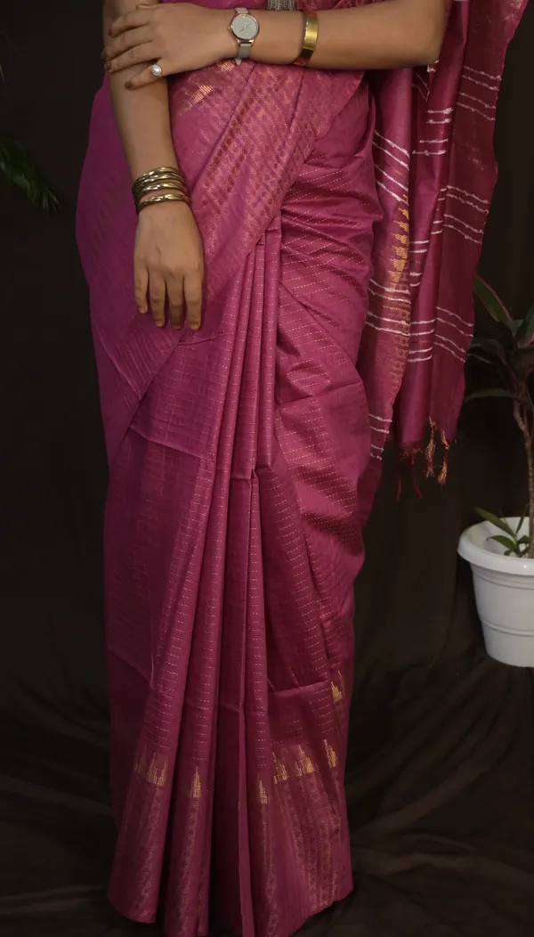 Rani_Temple_Border_Handwoven_Cotton_Silk_Saree_With_Running_Blouse_For_Women