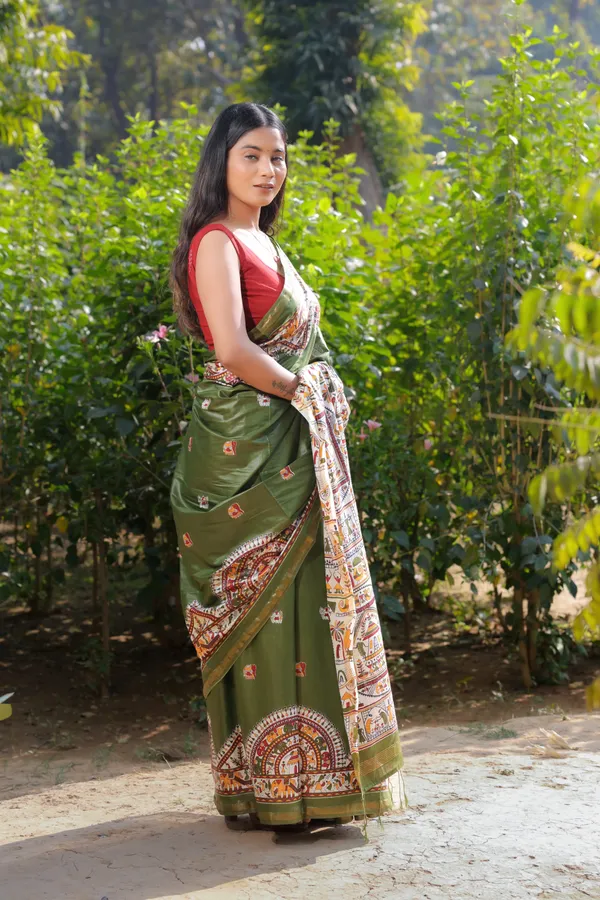 Multicolor_Madhubani_Hand_Printed_Cotton_Silk_Saree_With_Running_Blouse_For_Women