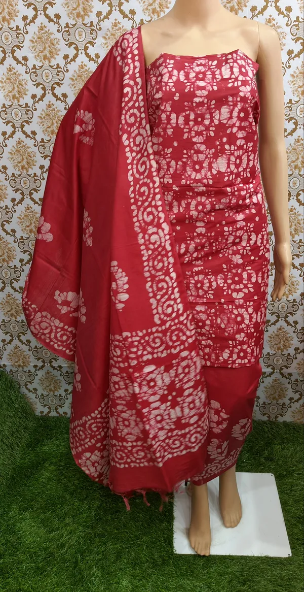 Red_Cotton_Silk_Unstitched_Batik_Dress_Material_(Top,_Bottom_&_Dupatta)_For_Women