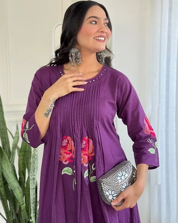 Beautiful_Embroidered_Pure_Cotton_Kurta_Pant_For_Women's