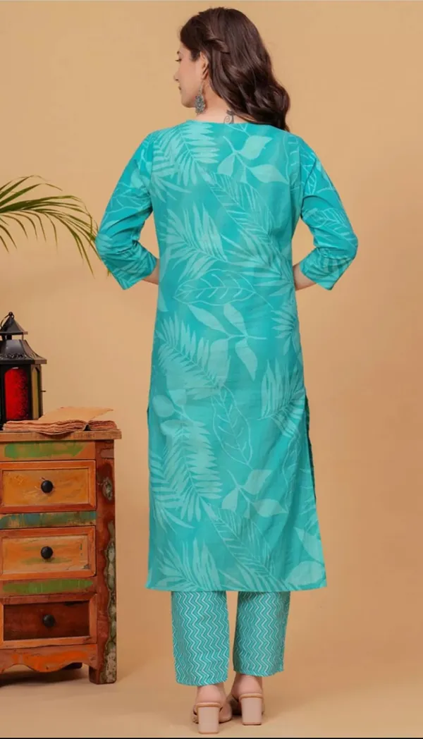 Beautiful_Light_Green_Blue_Tone_Cotton_Kurta_Set_With_a_Matching_Dupatta_And_Trousers,_Featuring_a_Floral_Or_Leaf_Print.