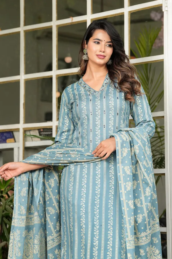 Blue_Cotton_Printed__Kurta_Set_For_Women's
