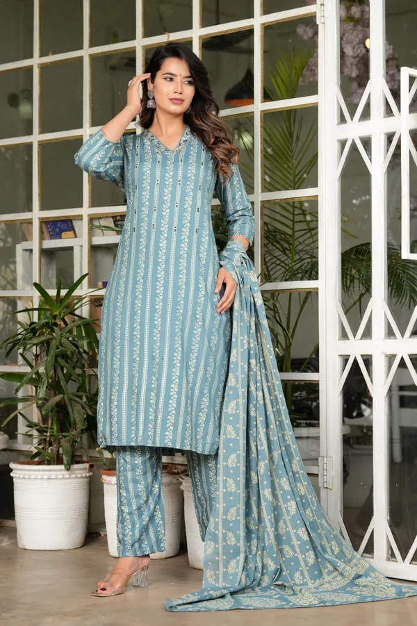 Blue_Cotton_Printed__Kurta_Set_For_Women's