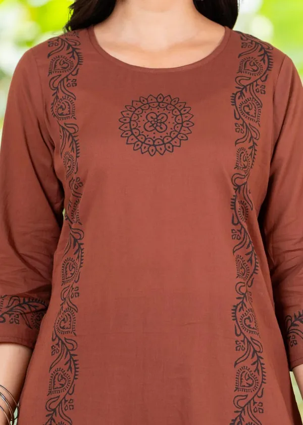 Brown_Cotton_Embroidered_Kurta_Set_For_Women's