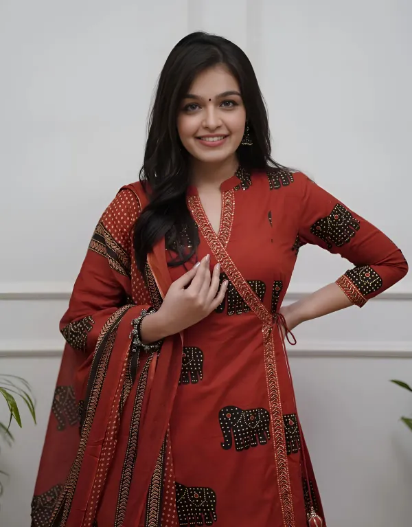 Elephant_Print_Cotton_Kurta_Pant_And_Dupatta_Set_For_Women's_&_Girls