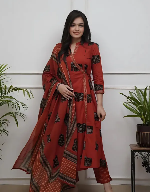 Elephant_Print_Cotton_Kurta_Pant_And_Dupatta_Set_For_Women's_&_Girls