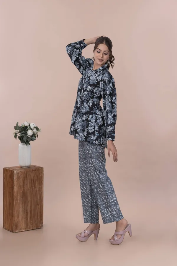 Floral_Printed_Pure_Cotton_Top_&_Trousers_Co-Ord_Set_For_Women's