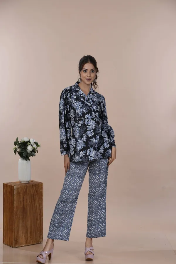 Floral_Printed_Pure_Cotton_Top_&_Trousers_Co-Ord_Set_For_Women's