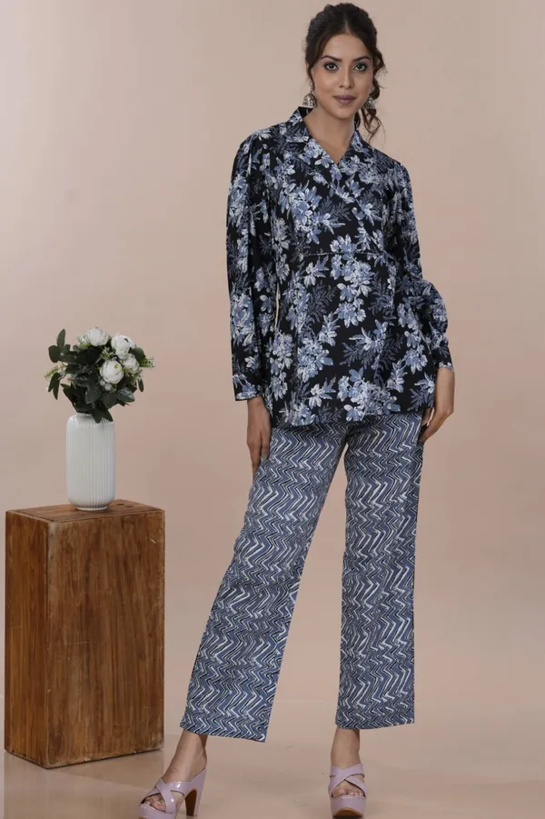 Floral_Printed_Pure_Cotton_Top_&_Trousers_Co-Ord_Set_For_Women's