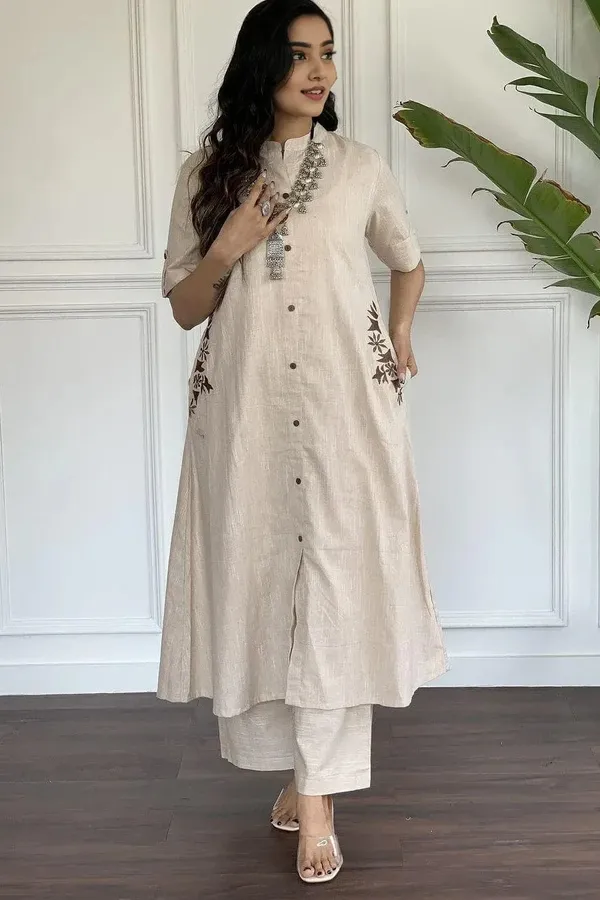 Foggy_Grey_Embroidered_Cotton_Kurta_And_Palazzo_Set