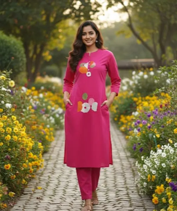 Fuchsia_Geometric_Embroidered_Kurta_Set_For_Women's